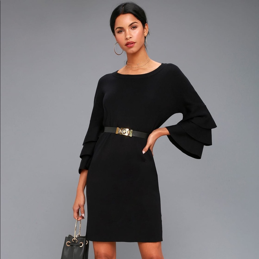 Lulus black ruffle sleeve sweater dress